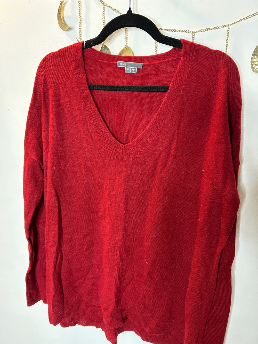 Vince Deep Red V-Neck Cashmere Sweater